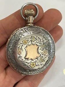 Elgin 6s 7j Grade 117 Model 2 Pocket Watch - Coin Silver Case - Not Running - Picture 1 of 12