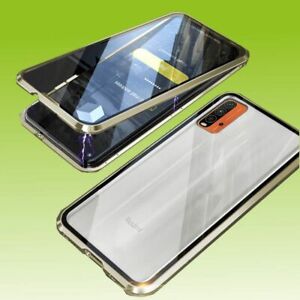 Magnet Glas Bumper Handy Tasche Gold für Xiaomi Poco M3 / Redmi 9T Etuis Hülle