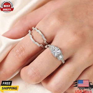 2Pcs Quality 925 Silver Ring for Women Wedding Jewelry Set Bridal Fashion Gift - Picture 1 of 10