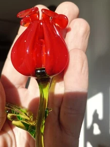 GLASS . Artistic Murano glass flower, red rose. Lot - 1 pc.A souvenir. Toy - Picture 1 of 11