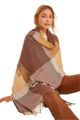 Bufanda chal de hombro grueso con estampado de espiga para mujer, accesorios de invierno Foto 1 de 4