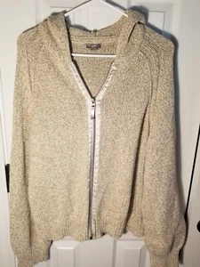 J.Jill dicker Strickpullover Damen Gr. XL durchgehender Reißverschluss hellbraun Hoodie Zopfmuster  - Bild 1 von 8