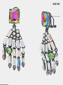 NWT Betsey Johnson GHOUL FRIENDS SKELETON HAND Drop Earrings Silver Tone - Picture 1 of 3