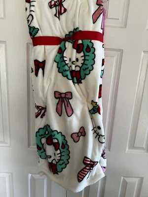 New Hello Kitty Christmas Throw Blanket 60x70 Candy Canes Santa Wreath Bows - Image 1 of 3