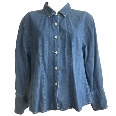 Camisa de mezclilla azul LS Mountain Lake de colección para mujer talla L 19x22 100 % algodón Hong Kong Foto 1 de 4