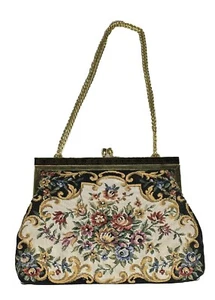 Vintage Tapestry Embroidery Clutch With Chain Evening Bag Purse Dressy, VG Cond. - Picture 1 of 6