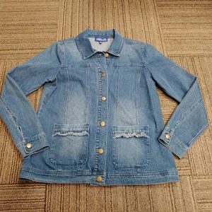 Liberty Lane Denim Jean Jacket Womens Size S Long Sleeve Button Up Med Wash - Picture 1 of 13