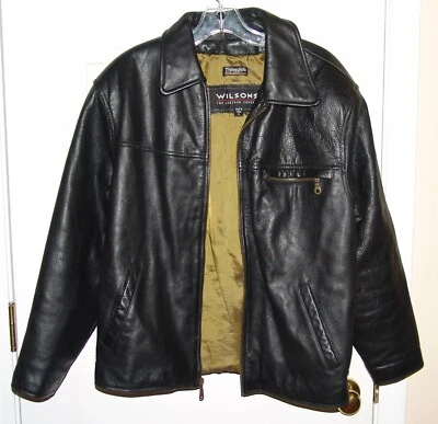 Wilsons Black Leather Jacket M Thinsulate Lining Mens Coat Biker Motorcycle Med - Image 1 of 4