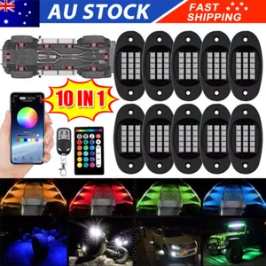 10pcs RGB LED Rock Lights Pod Offroad Truck Boat Lamp Under Glow Remote Car Kit - Picture 1 of 16