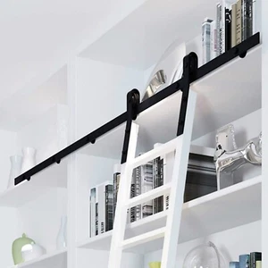 4FT-16FT Rolling Rustic Black Steel Sliding Library Office Ladder Hardware Track - Picture 1 of 7