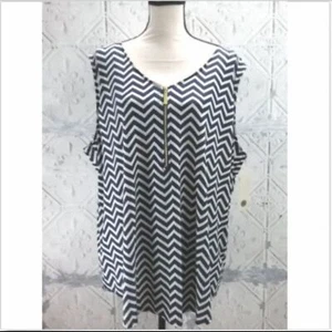 Tacera Damen Tanktop ärmelloses Shirt marineblau Chevron Größe 3X - Bild 1 von 6