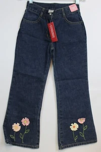 2006 Gymboree Freshly Picked Denim Jeans Ribbon Flowers sz 7 NEW Adjust Waist - Picture 1 of 7