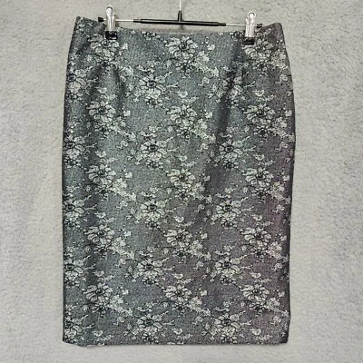 Doncaster Womens Skirt Silver Black Lace Floral Size 10 Knee Length Professional - Image 1 of 4