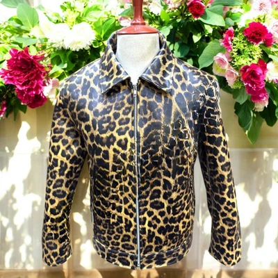 Men’s Genuine Leather Jacket, Leopard Print, Slim Fit, Trendy Fashion Outerwear - Image 1 of 3