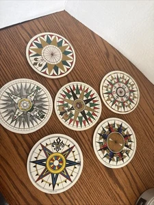Vintage NYPL 1992 coasters set of 5 Compass Map Novelty Cork Nautical - Picture 1 of 4