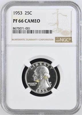1953 Proof Washington Quarter NGC PF-66 CAMEO - Image 1 of 2