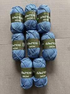 Lot Of 8 Tivoli Santos Aran Skeins Of 100% Cotton Yarn Blue New - Picture 1 of 4
