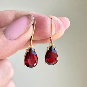 4.00Ct Pear Cut Red Garnet Diamond Drop/Dangle Earrings 14K Yellow Gold Plated - Picture 1 of 8
