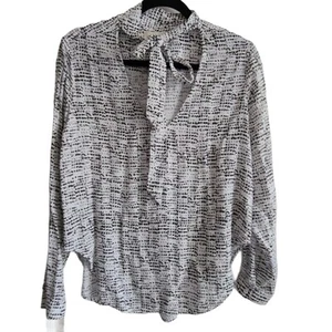 CLOTH & STONE Black White Graphic Print Tie Neck Blouse Top Women's Medium - Picture 1 of 11