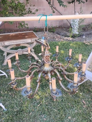 Mid Century Brass Ceiling Fixture Chandelier Light 12 arms Vintage - Image 1 of 4