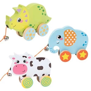 Wooden Pull Along Toddlers Toys Wooden Wheel Animal Toy for Children Baby - Picture 1 of 18