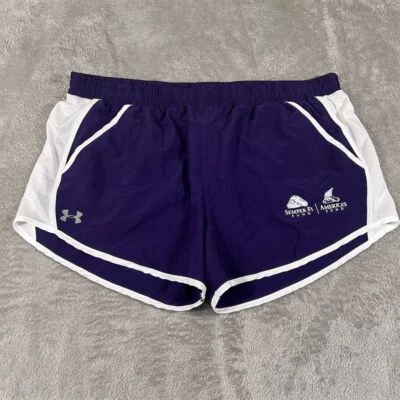 Under Armour Women's HeatGear Running Shorts Purple/White Size XL Lounge - Image 1 of 4