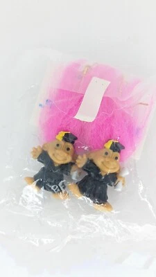 Russ Retired HONOR ROLL TROLL Doll EARRINGS Graduation Novelty Jewelry PINK Hair - Image 1 of 2