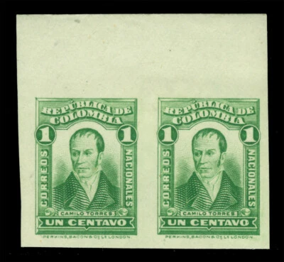 COLOMBIA 1917 Camillo Torres 1c green - IMPERFORATED PAIR Sc# 340a mint MH  rare - Image 1 of 2