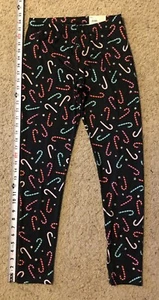 Kohl’s Mid-rise Favorite Legging - Girls Size 14/16 - Black With Candy Canes - Picture 1 of 5
