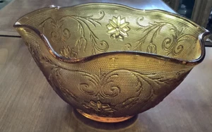 Vintage Tiara Indiana Sandwich Amber Glass Serving Ruffled Bowl 10” - Picture 1 of 6