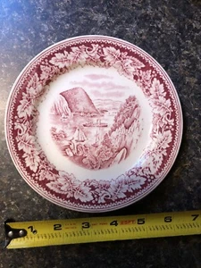 1 Homer Laughlin Currier & Ives rosa/rot 6 1/4 Zoll Brot oder Dessertteller - Bild 1 von 4