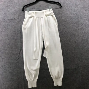 Zara Knit Jogger Pants Womens S White Tie Waist High Rise Stretch Comfort - Picture 1 of 10