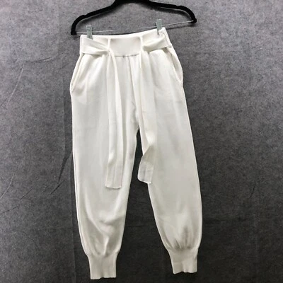 Pantalones de chándal Zara tejidos para mujer S blancos con lazo cintura tiro alto elásticos cómodos Foto 1 de 4
