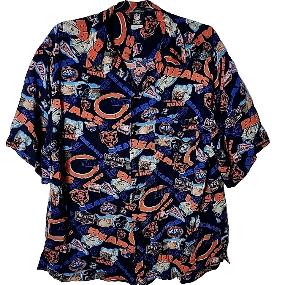 Vintage Chicago Bears NFL Men L Hawaiian All Over Print Button Down Shirt - Image 1 of 4