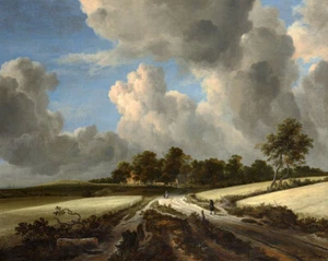 Oil painting jacob van ruisdael - Wheat Fields autumn landscape with cloudy art - Picture 1 of 1