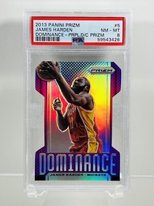 2013-14 Prizm Dominance JAMES HARDEN Die-Cut Purple Refractor /49 PSA 8
