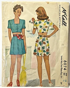 40s WWII McCall Pattern 6074 Junior Miss 2-Piece PLAY SUIT Shorts/Top Gr. 18 B 36 - Bild 1 von 10