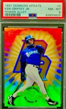 ✨1997 DONRUSS ⚾️ POWER ALLEY GOLD REFRACTOR #2 KEN GRIFFEY JR SSP #/1000 PSA 8