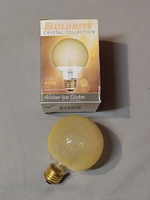 Bulbrite Pack of (3) 40 Watt Amber Ice Finish G25 Medium E26 base. New In Box  - Image 1 of 2