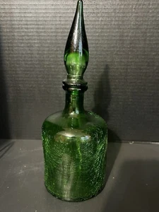 Vintage MCM Rare Empoli Crackle Genie Bottle Decanter With Top - Picture 1 of 9