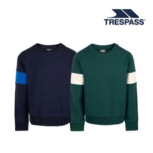 Trespass Boys Long Sleeve Cotton Top Ribbed Neck and Contrasting Sleeves Antro - Picture 1 of 5