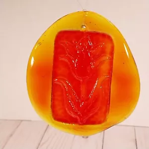 Blenko Mandarina Amberina Tulipán Flor Arte Prensado Vidrio Atrapasol Adorno 4" - Imagen 1 de 6