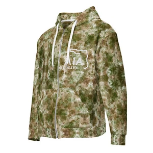 A1A Life Green Brown Camo Digital Tie Dye Beach Wear Ultimate Zip Hoodie - Picture 1 of 13
