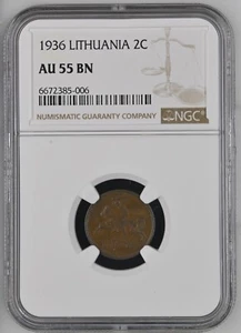 Lithuania 2 Centai 1936 NGC AU 55 BN - Picture 1 of 2