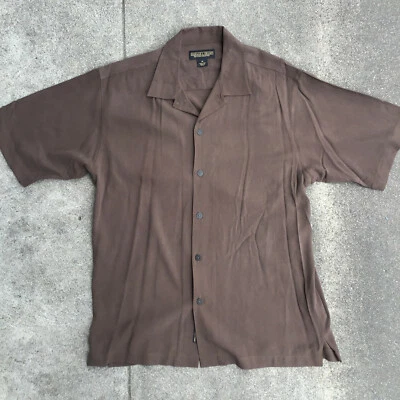 Donald J Trump Signature Button Short Sleeve Shirt 100% Silk Medium Brown - Image 1 of 4