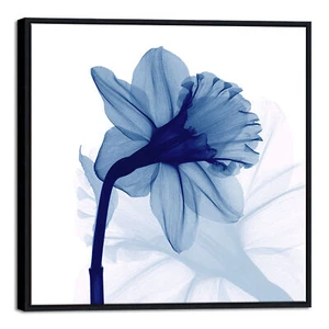 Large Framed One Panel Blue Flickering Flower Modern Paintings Canvas Wall Art - Picture 1 of 7