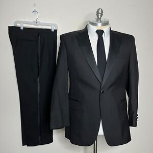 Jos A Bank Tuxedo Suit Mens Dinner Black Wool Sz 44R 36W