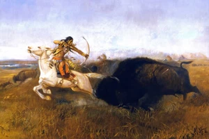Indians Hunting Buffalo by Charles M Russell Western Giclee Print + Ships Free - Picture 1 of 3