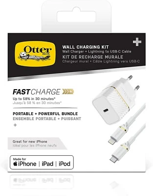 OtterBox Caricatore murale USB-C PD 20W + cavo resistente USB-C a Lightning MFi - Immagine 1 di 3