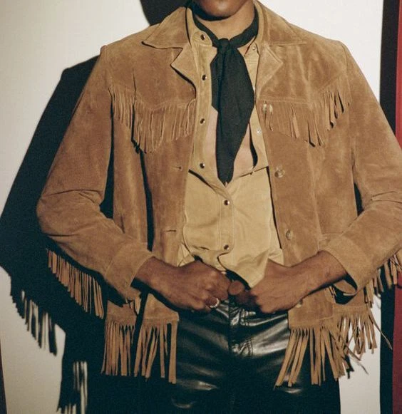 Cow Boy Suede Leather Fringe Jacket Tan/Brown Western Winter Lined XL 2XL 3XL - Image 1 of 4